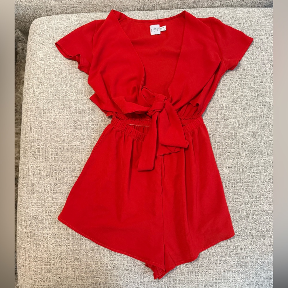 Polly Red Tie-Front Mini Dress Romper